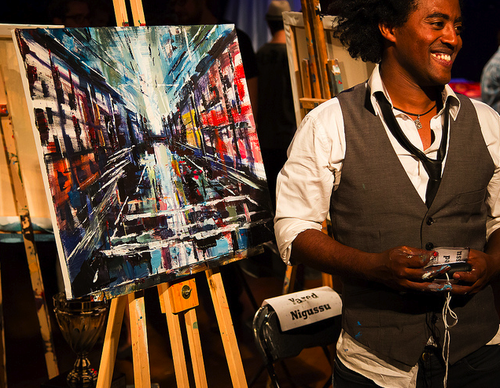 Yared after his Art Battle National Championships 2012 win. Photo by Mike Linnik 